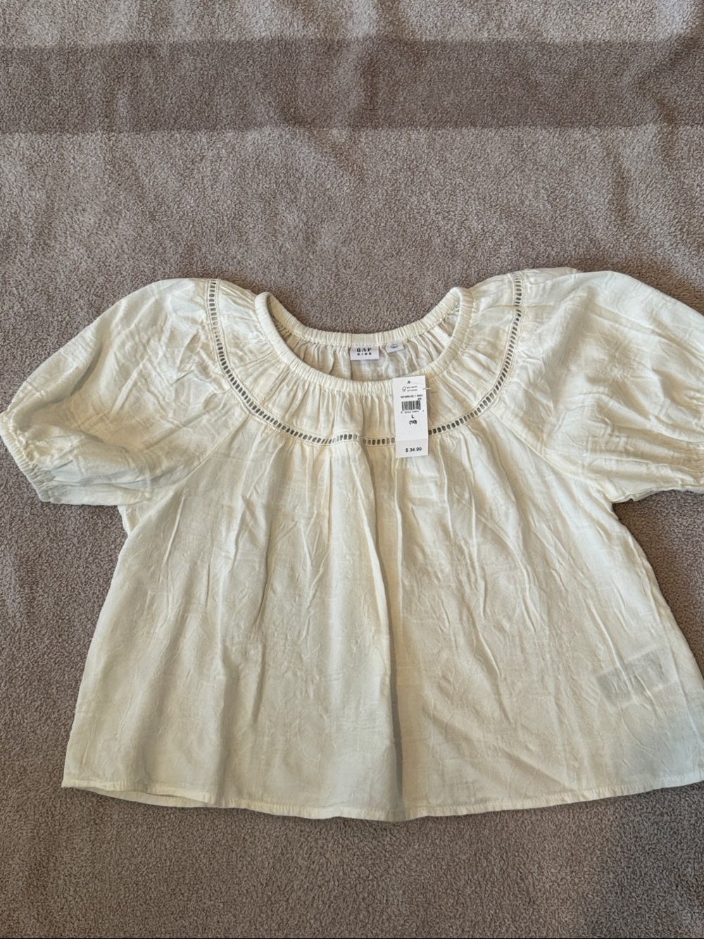 GAP Cream Puff Sleeve Eyelet Top